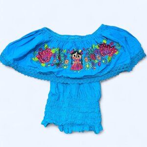 Vibrant Embroidered Mexican Off Shoulder Blouse
